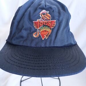 Vtg 90s Joe Camel Joes Tackle Shop Fishing Cigarette Snapback Hat Blue USA Made